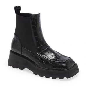 Intentionally Blank Black Croc-Embossed Platform Chelsea Boot - Women's